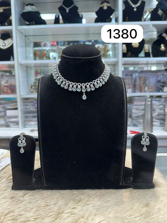 Mint Green Diamond Look Necklace Set