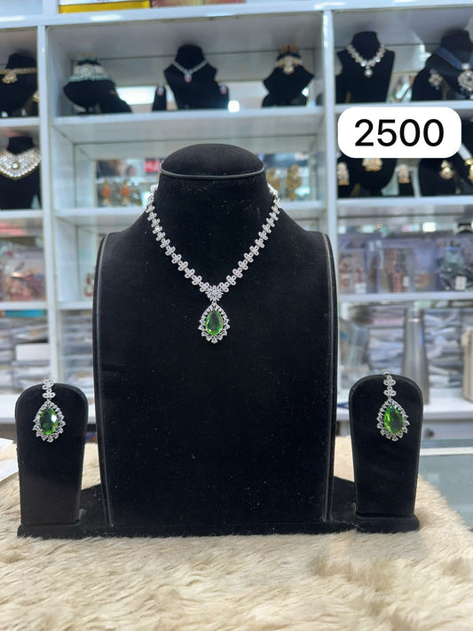 Mint Green Diamond Look Necklace Set