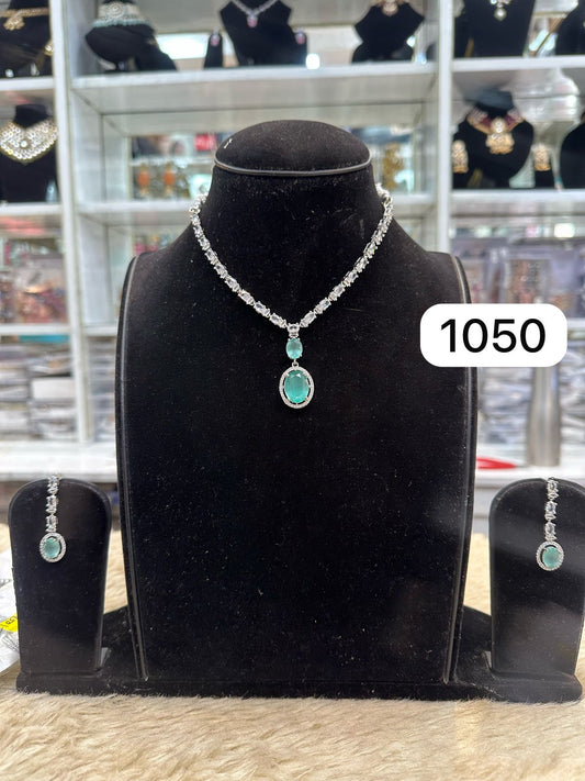 Mint Green Diamond Look Necklace Set