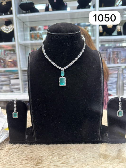 Mint Green Diamond Look Necklace Set