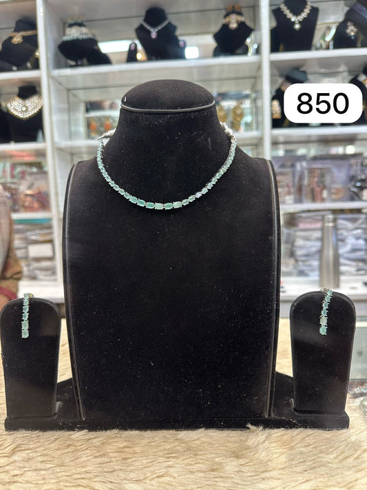 Mint Green Diamond Look Necklace Set