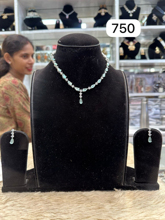 Mint Green Diamond Look Necklace Set