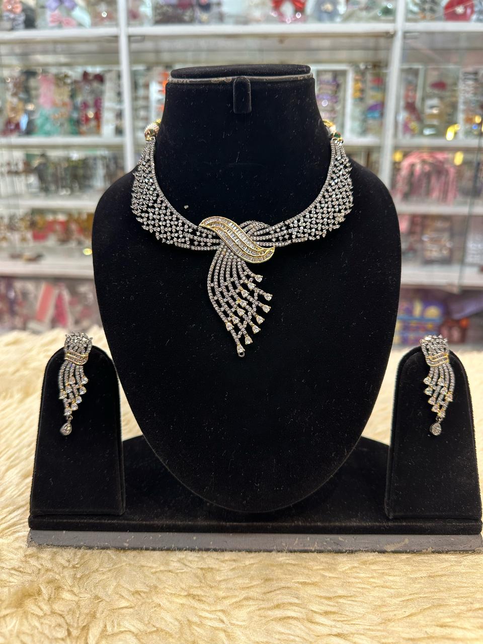 Blackish Diamond Look Necklace Set  Elegance