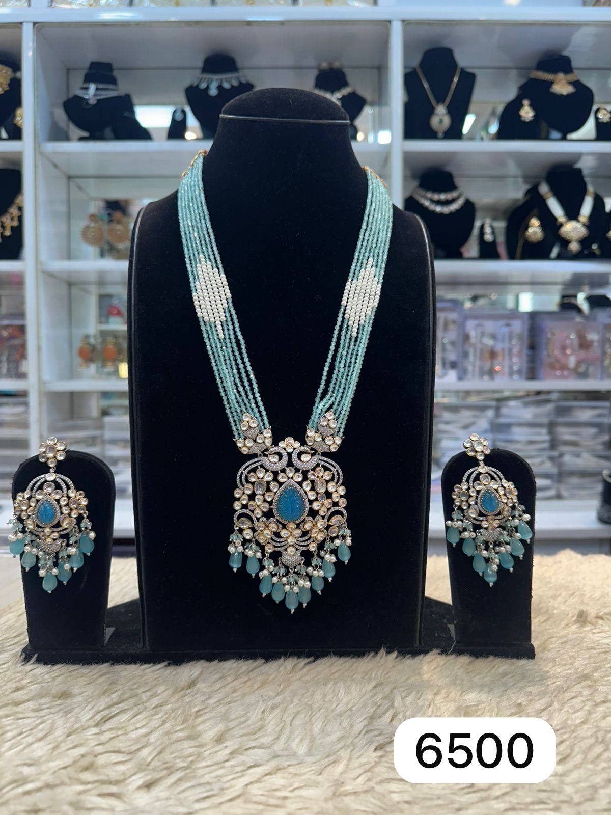 Elegant Light Blue Kundan Pendant Set – Real Look AD Finish