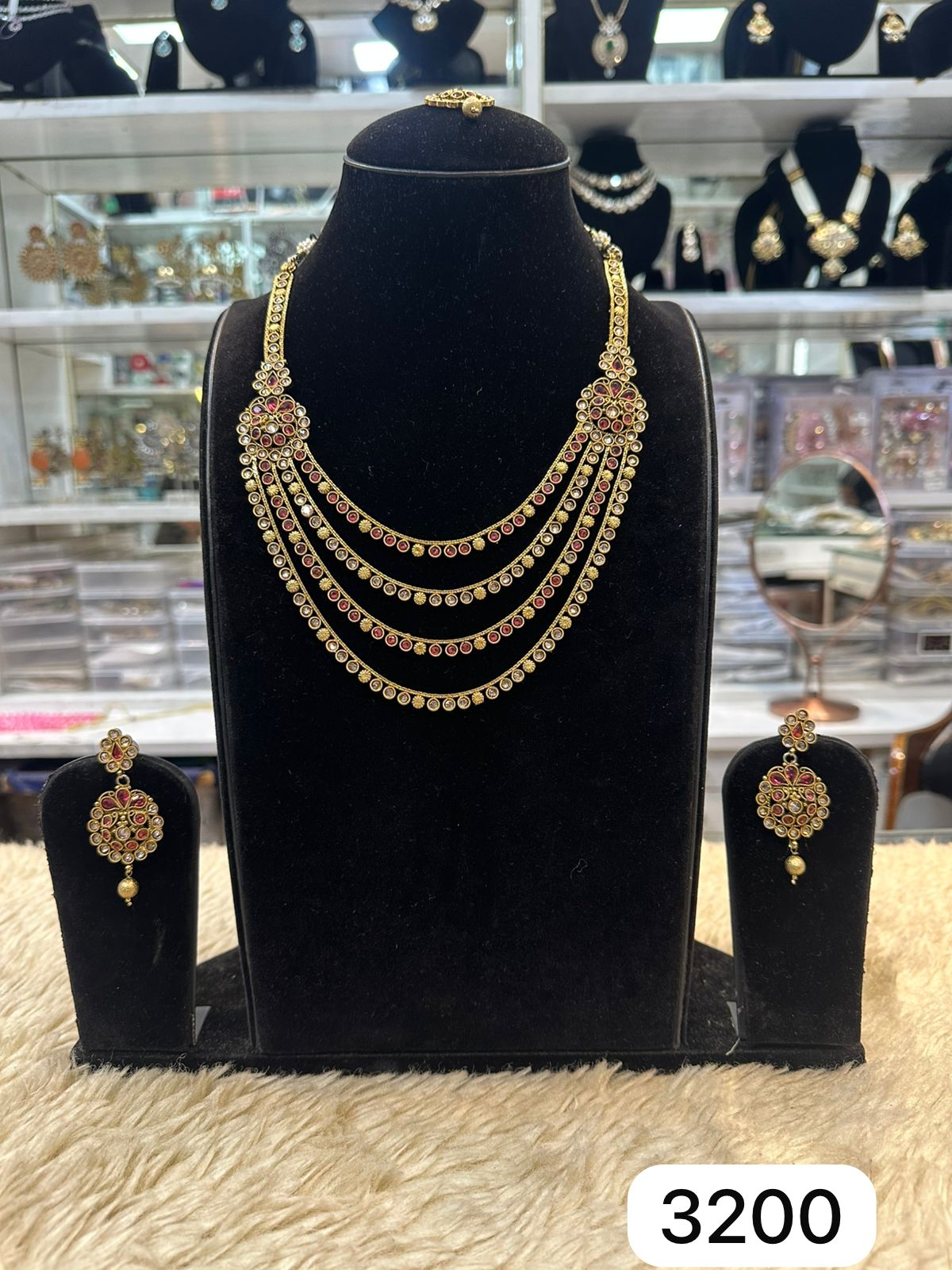Royal Ruby Polki Toda Set – 3 Layer Design