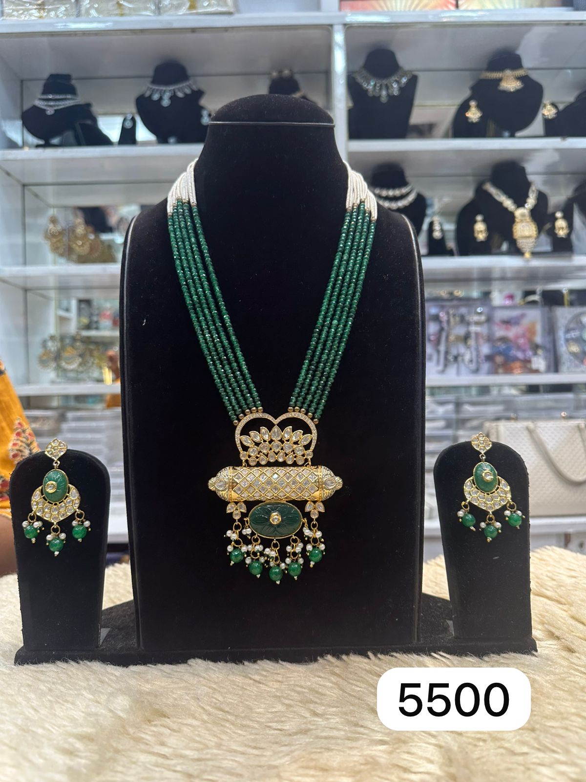 Royal Green Kundan Pendant Set – Real Finish
