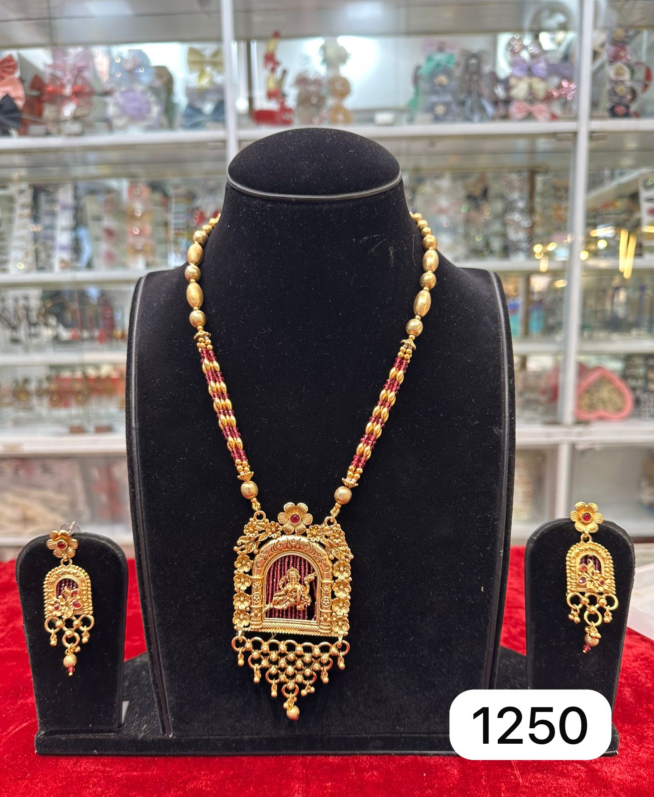 Long Ruby Necklace with Pendant Design