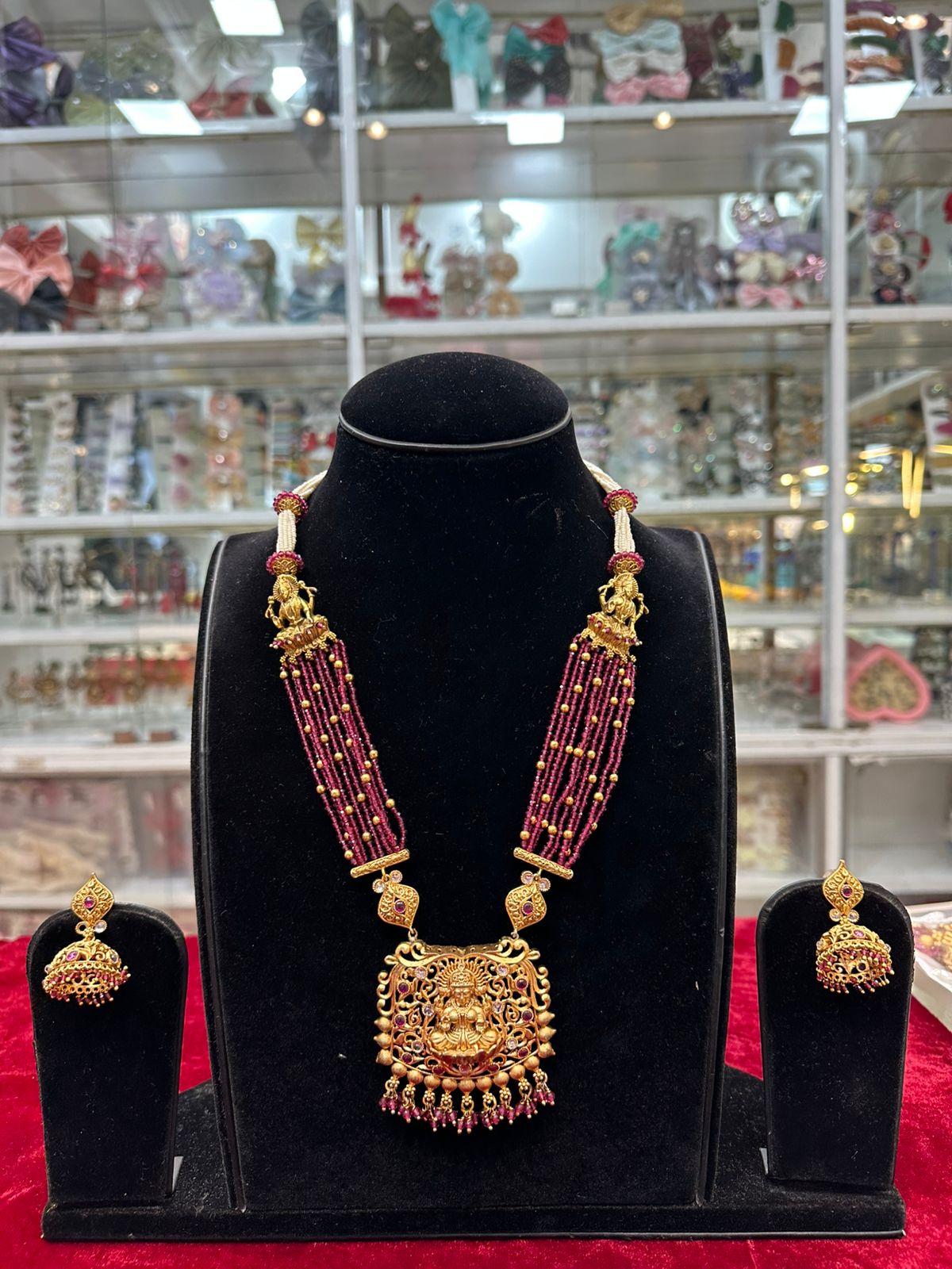 Temple Style Ruby Moti Set | Real Finish