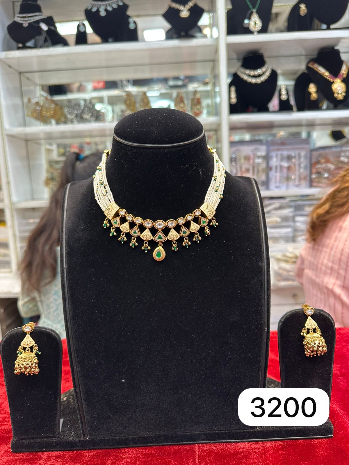 Elegant Meena Kari Set with White Green Moti