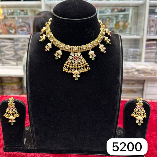 Real gold look set ,mina kaari pink green  short set