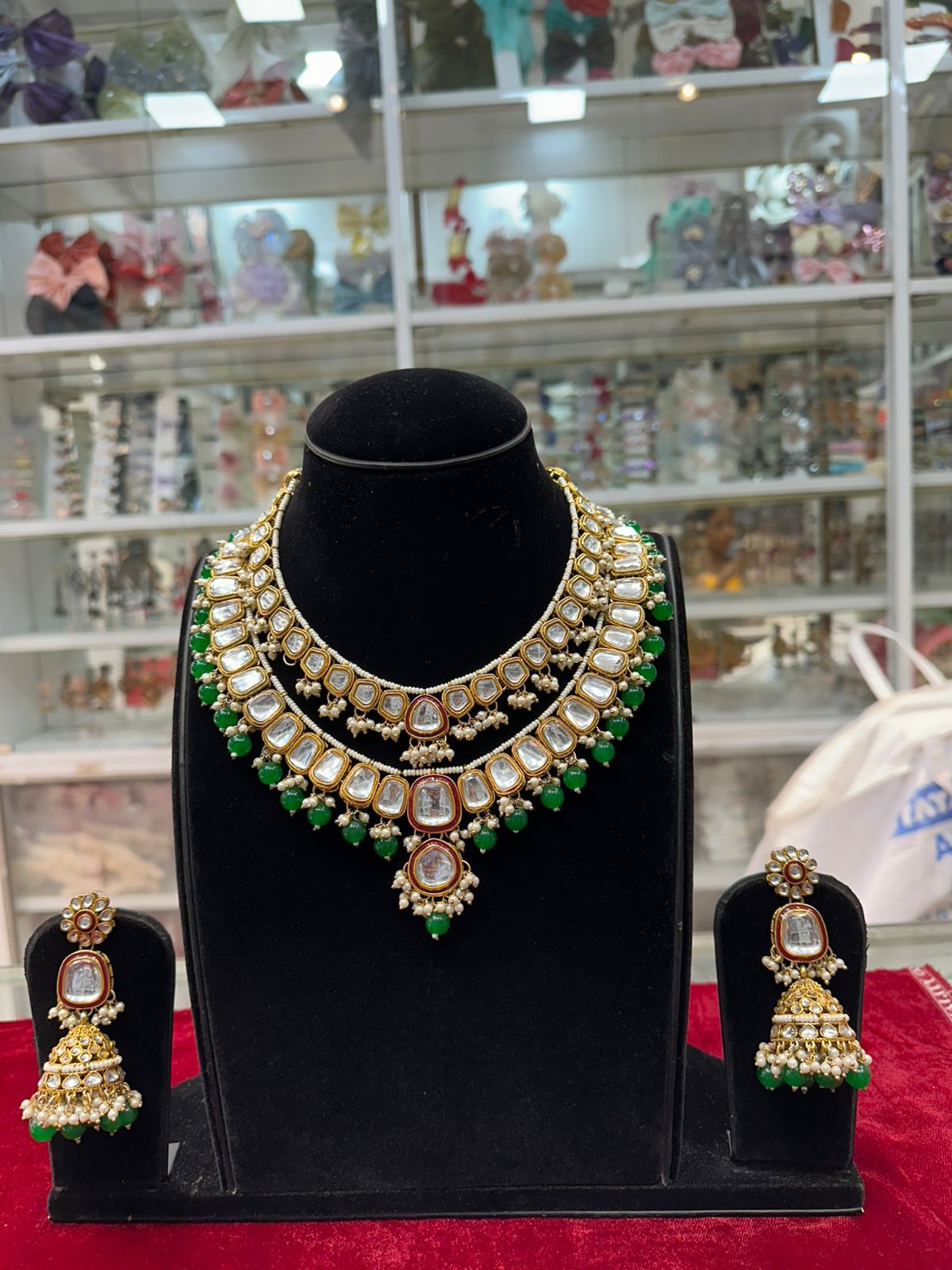 Royal Look Double Layer Green Ankat Kundan Set