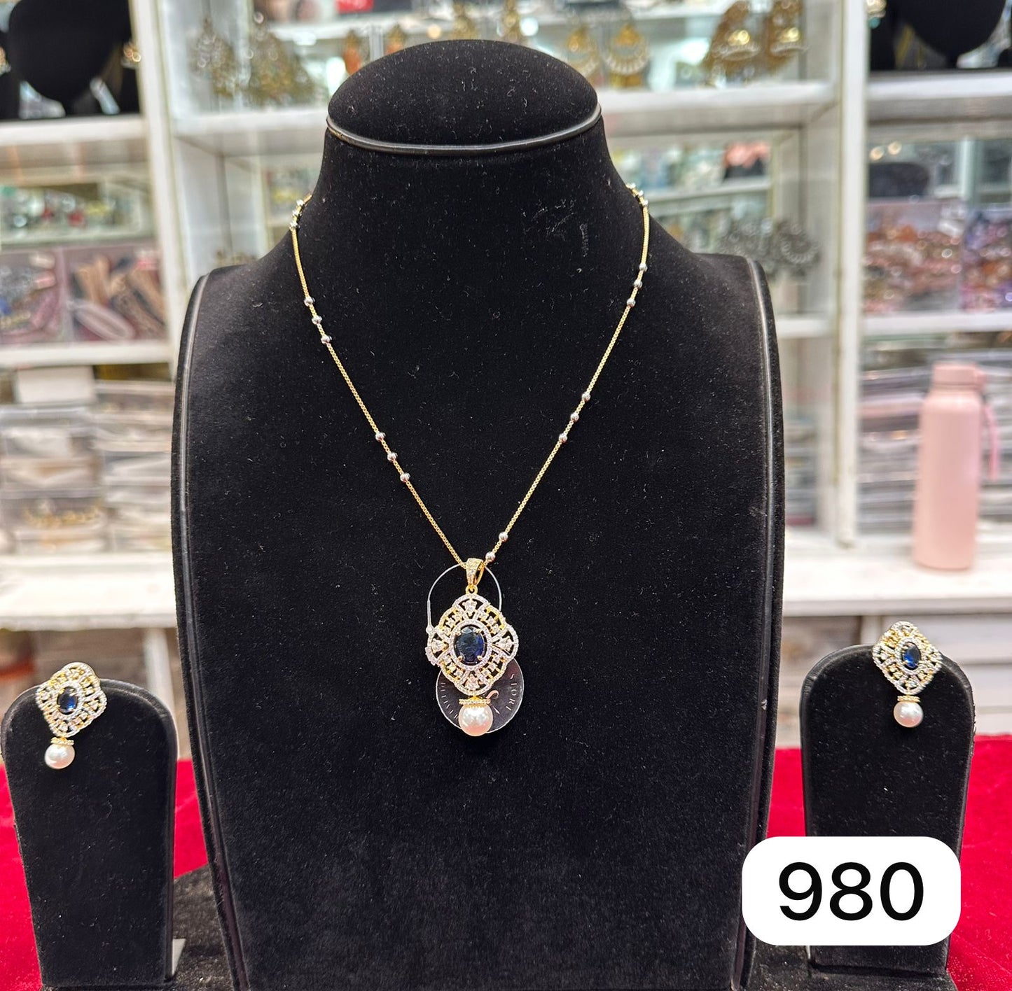 Elegant AD Diamond Golden Pendant  set