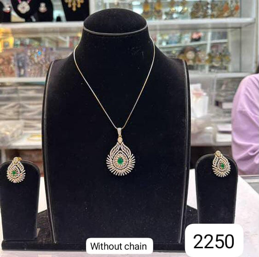 Elegant AD Pendant Set – Real Diamond Look Finish with green stone