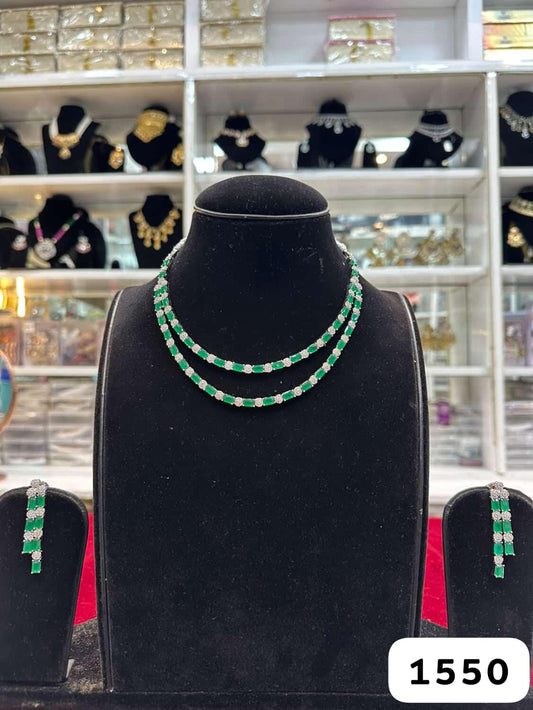 Royal Dark Green Diamond Look Set