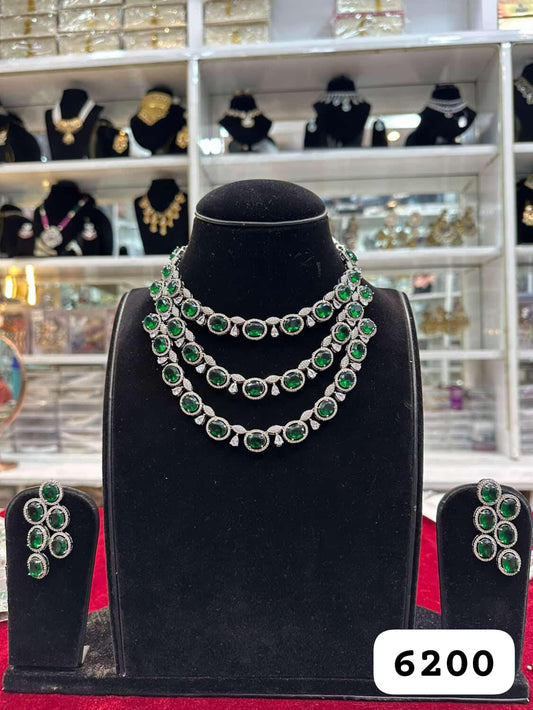 Triple Layer Dark Green Diamond Look Set