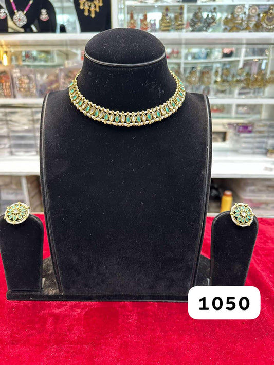 Real Look Lite Green Kundan Set