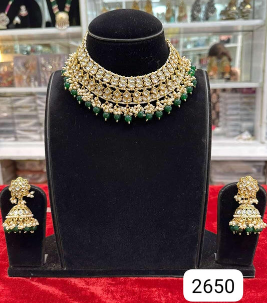Real Look Green Polki kundan  Set