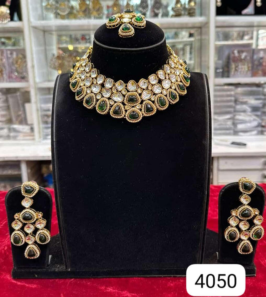 Real Look Green Polki  kundan Set