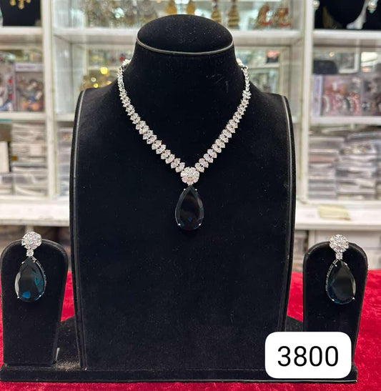 Designer Peacock Blue Diamond Look Set