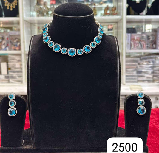 Royal Sky Blue Diamond Look Set