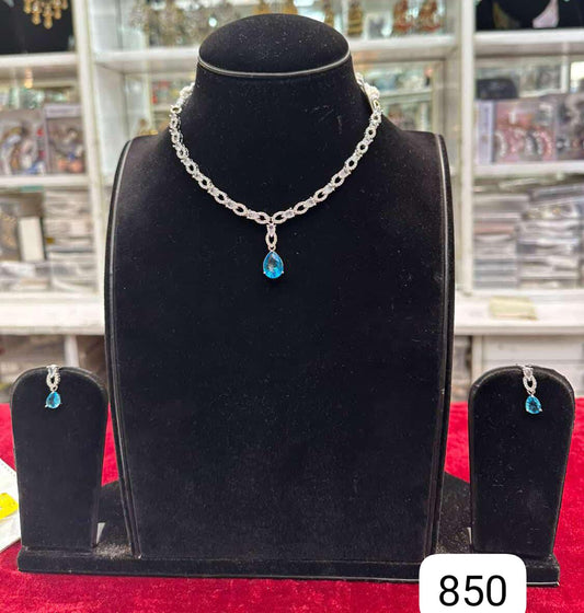 Real Look AD Sky Blue Necklace Set