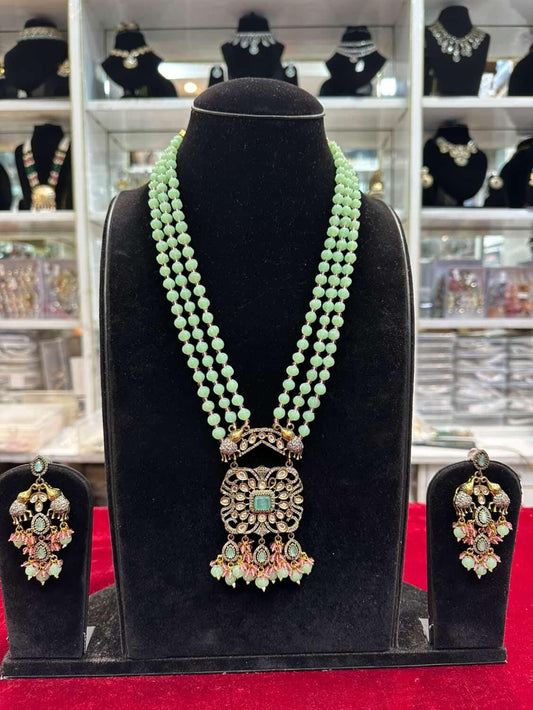 Long Designer Moissanite Light Green Set
