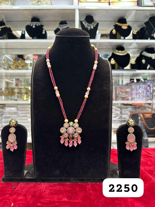 Designer Pink Moissanite Long Stone Set