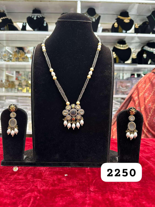 Royal Grey Moissanite Long Necklace Set