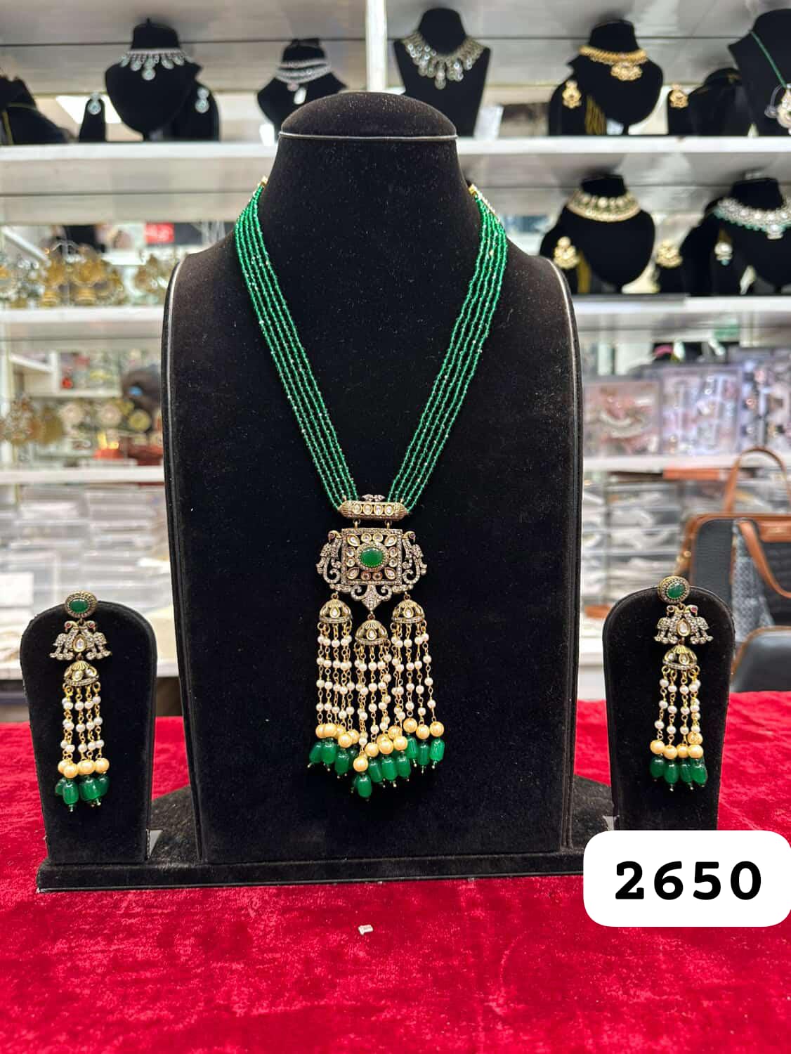 Elegant Green Moissanite Long Necklace Set