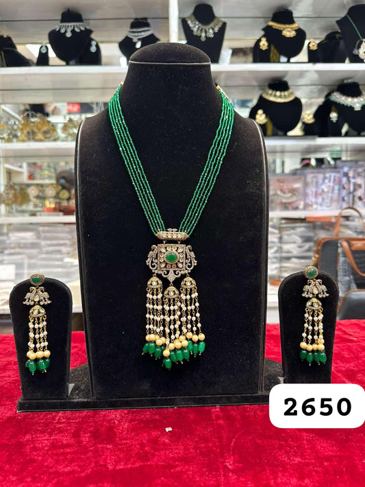 Elegant Green Moissanite Long Necklace Set