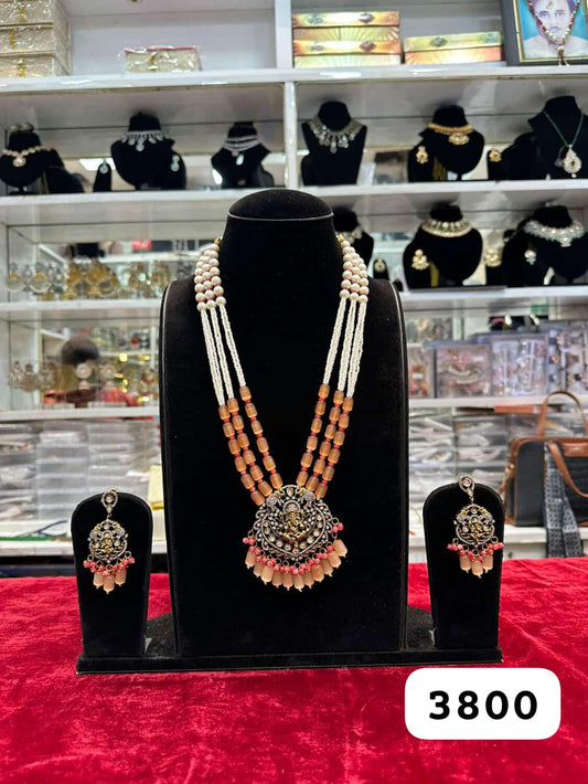 Elegant Peach Moissanite Long Necklace
