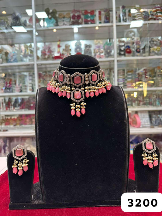 Elegant Pink Diamond Look Monalisa Choker