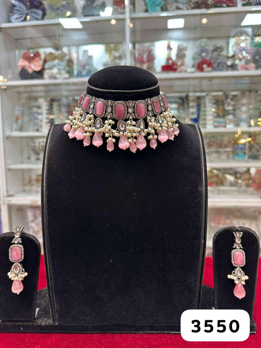 Royal Antique Monalisa Pink Diamond Look Necklace