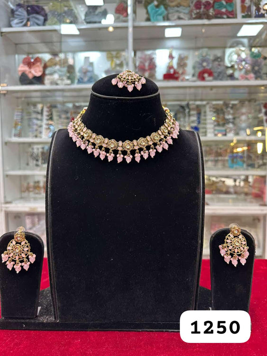 Royal Antique Gold Pink Polki Necklace