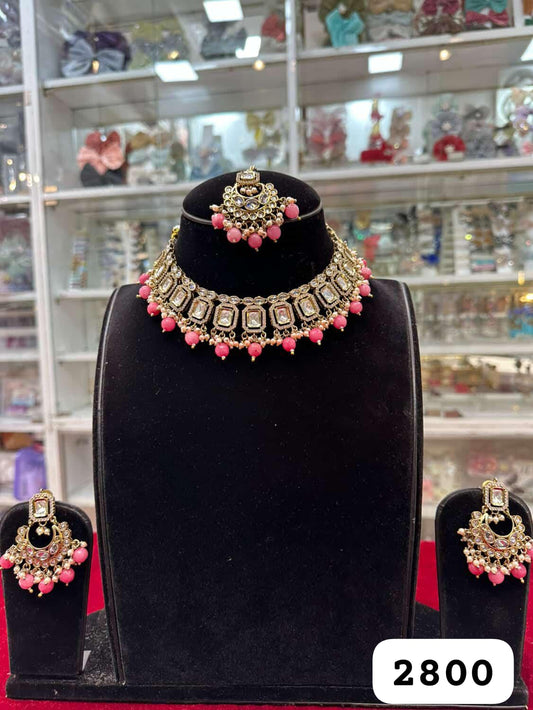 Royal Antique Golden Pink Polki Necklace