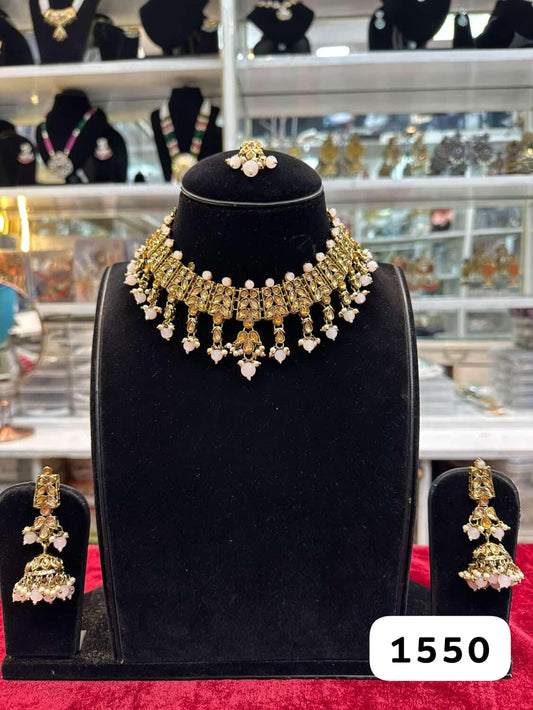 Antique Golden Polki Pink Stone Set