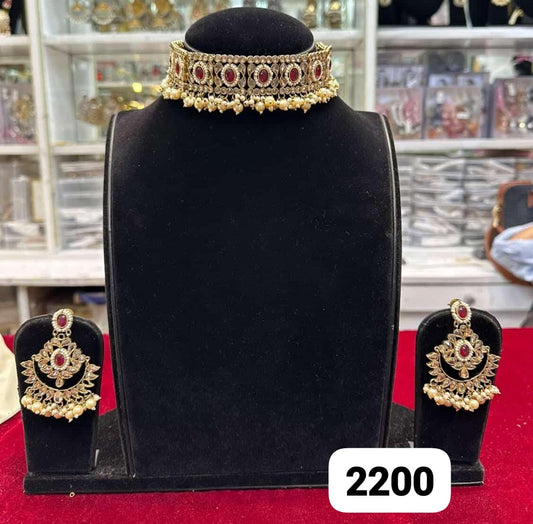 Antique golden red polki set