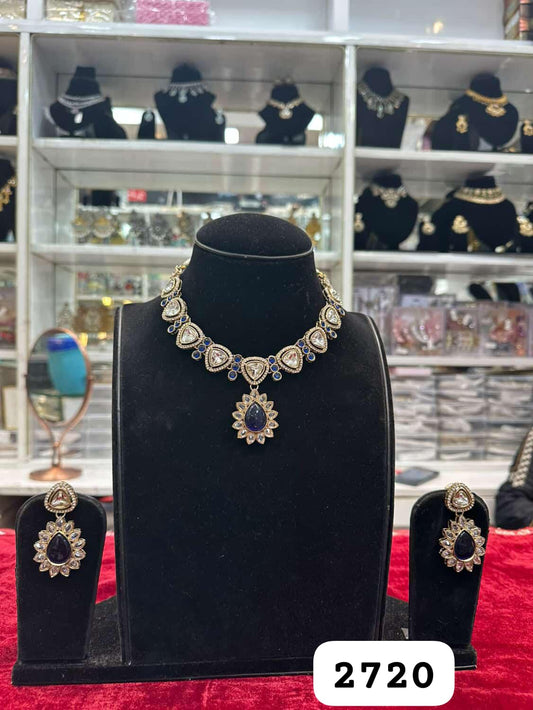 Antique Golden Blue Polki Set