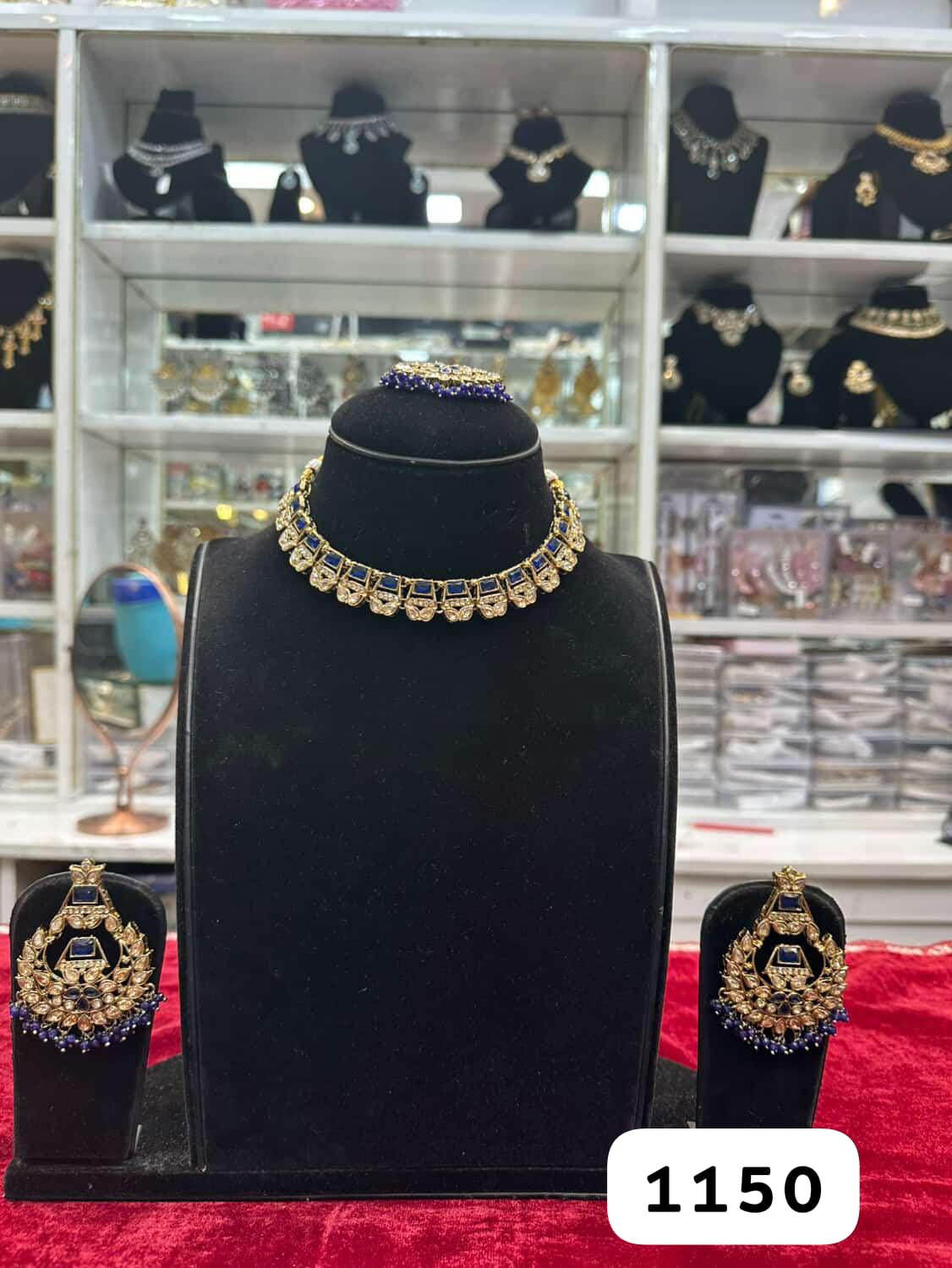 Antique Golden Blue Polki Set