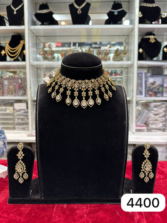 Real Look Golden Mozonite Necklace Set