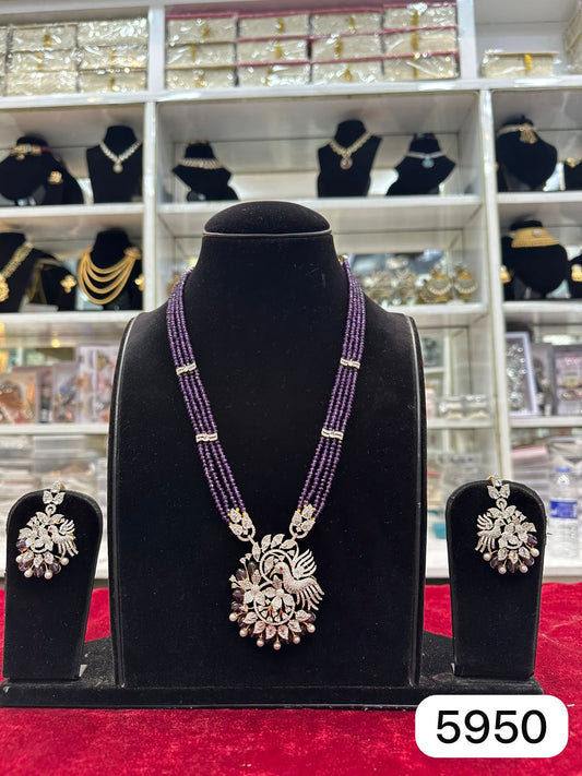 Royal Real Look AD Pendant Long Set Purple