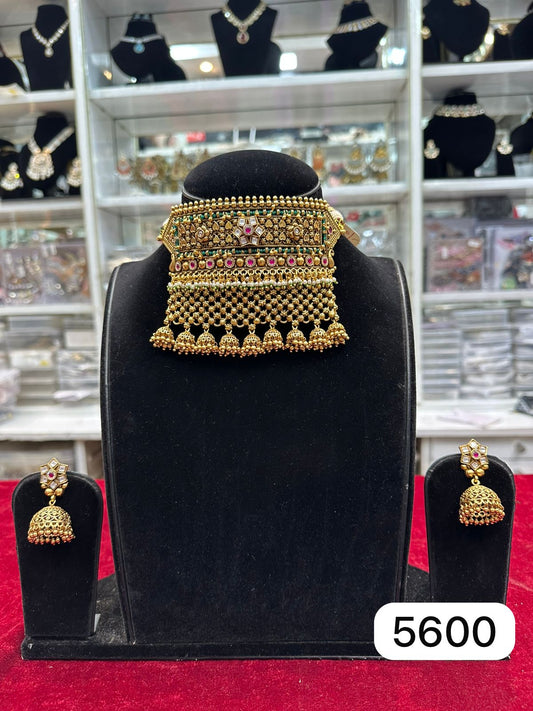 Real Look Gold Finish Rajputi Choker Set