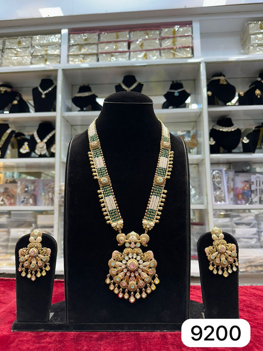 Royal Real Look Golden Meenakari Pendant Mala Set