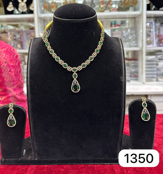 Elegant Real Look Mozonite Green Necklace Set