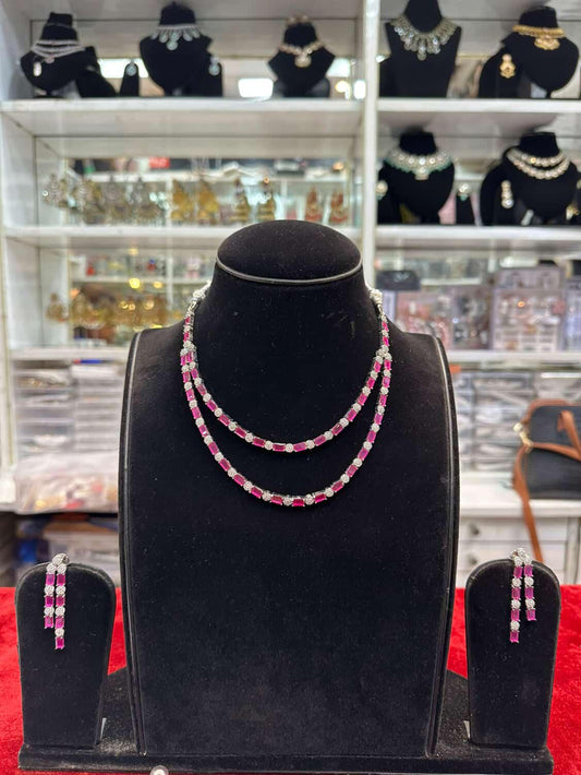 Real look pink ruby diamond set