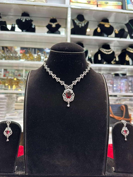 Real look diamond red stone set