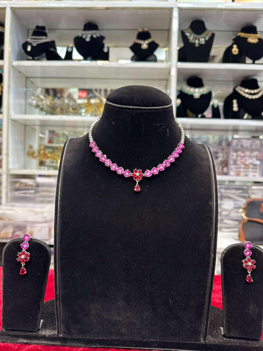 Real look diamond red stone set