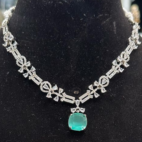 Mint Green Diamond Look Necklace Set – Elegant & Fresh Finish
