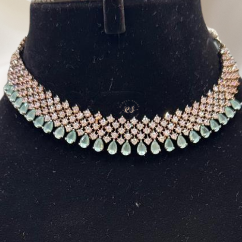 Blackish Diamond Look Necklace Set – With mint green Elegance