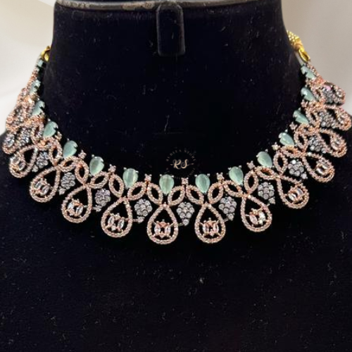 Blackish Diamond Look Necklace Set – With mint green Elegance